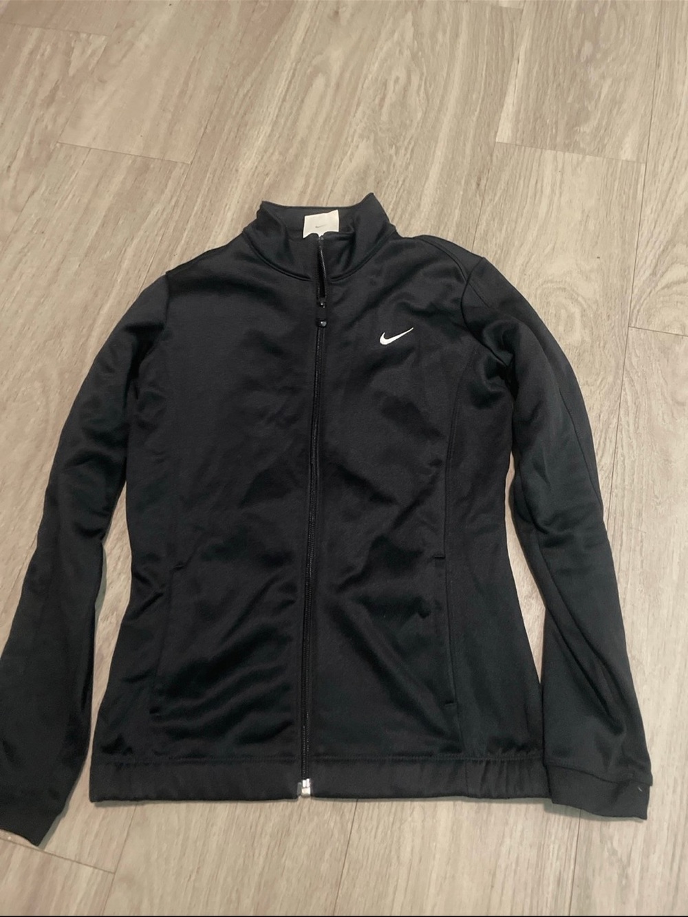 Nike Women's Black Full-Zip Athletic Jacket with White Swoosh